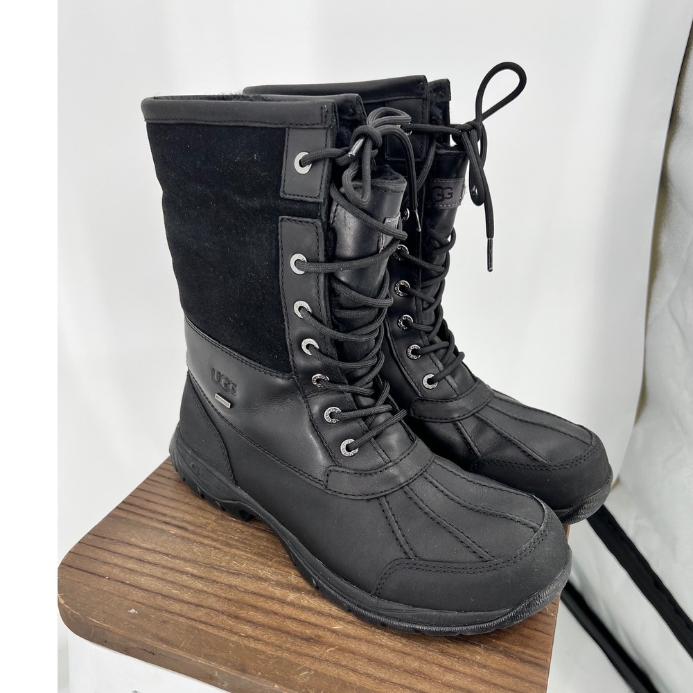 UGG Adirondack II Black Waterproof Leather Suede Winter‎ Boots Mens 10 5521